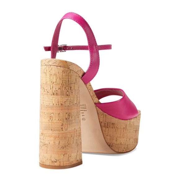 New SCHUTZ Hit Pink Fuchsia Glayce Cork Platform Sandal Heel with Ankle Strap - Picture 4 of 13